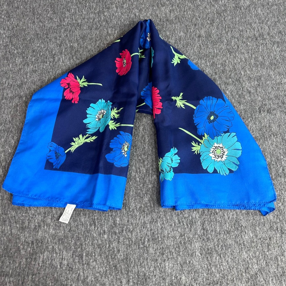 JP Collections Italy Floral Anemone Square Scarf Blue Turquoise Magenta 31x31